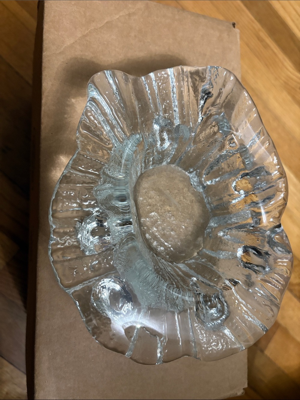 Blenko Vtg 1960’s Mid Century Brutalist Solid Clear Glass Glacier Ice Ash Tray